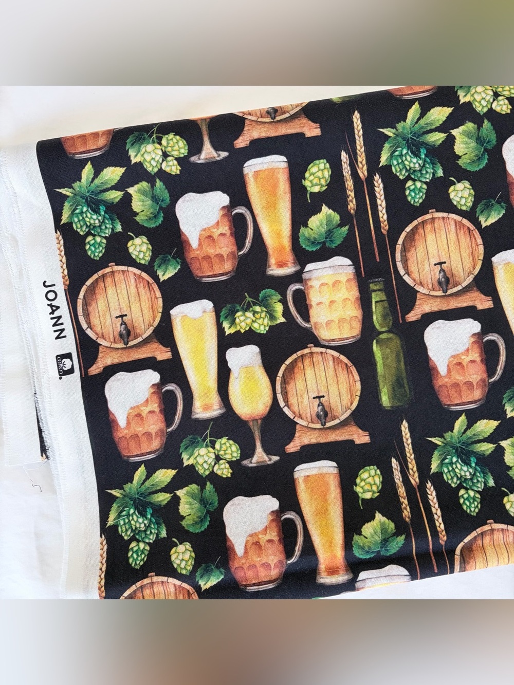 2 Yards Craft Beer Print Fabric - Hops & Ale on Black